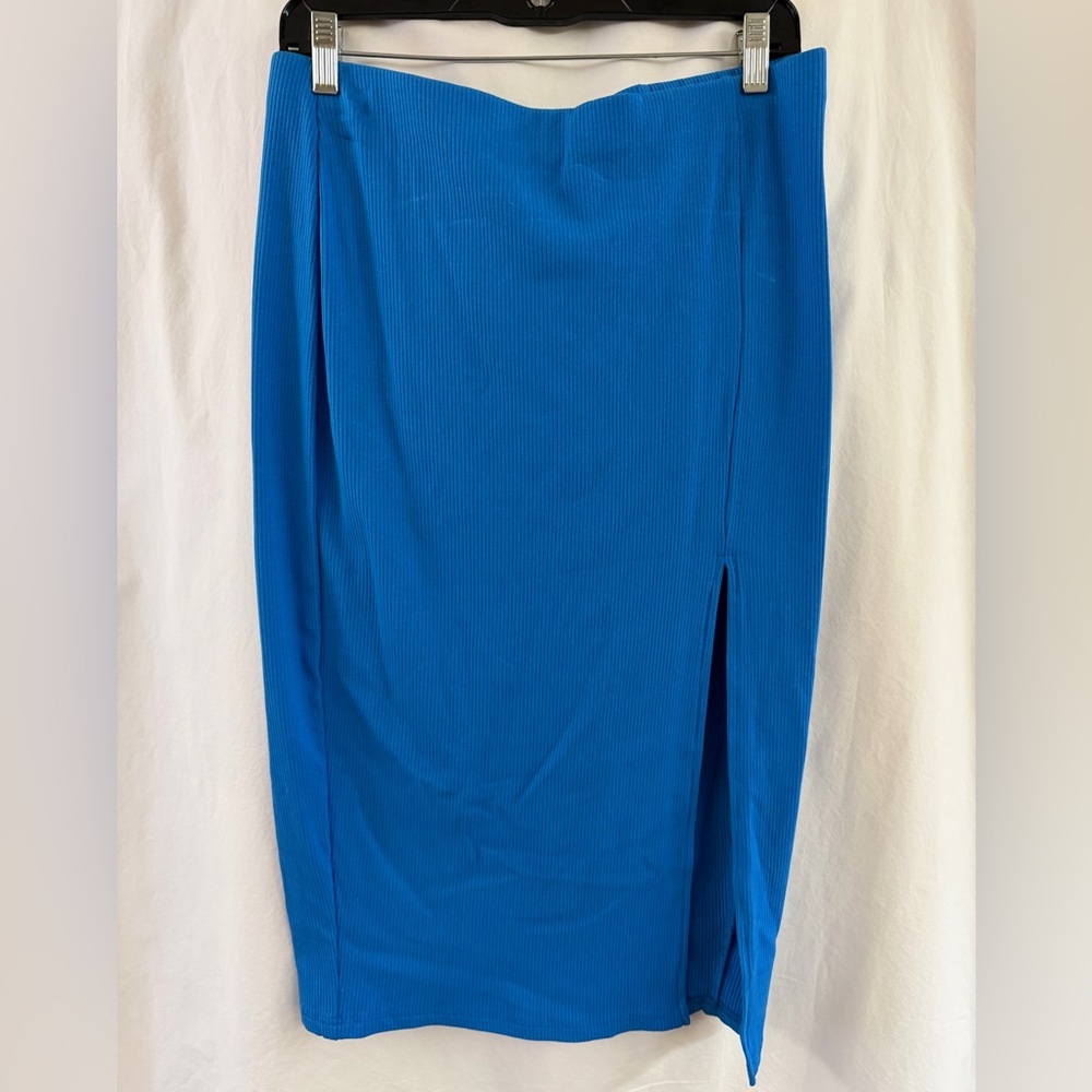 Elegant Blue Women's Pencil Skirt With Slit